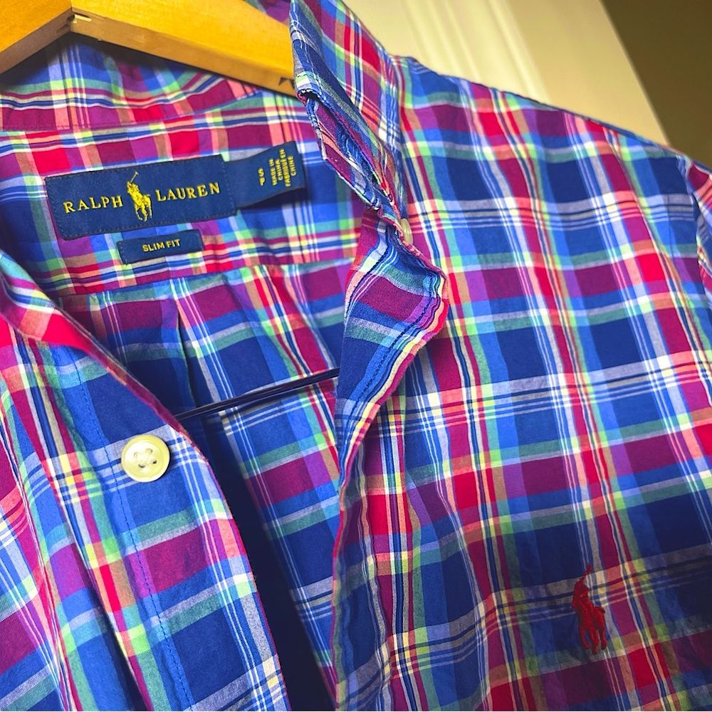Ralph Lauren Button Down Shirt Mens Sz Small Blue Red Plaid